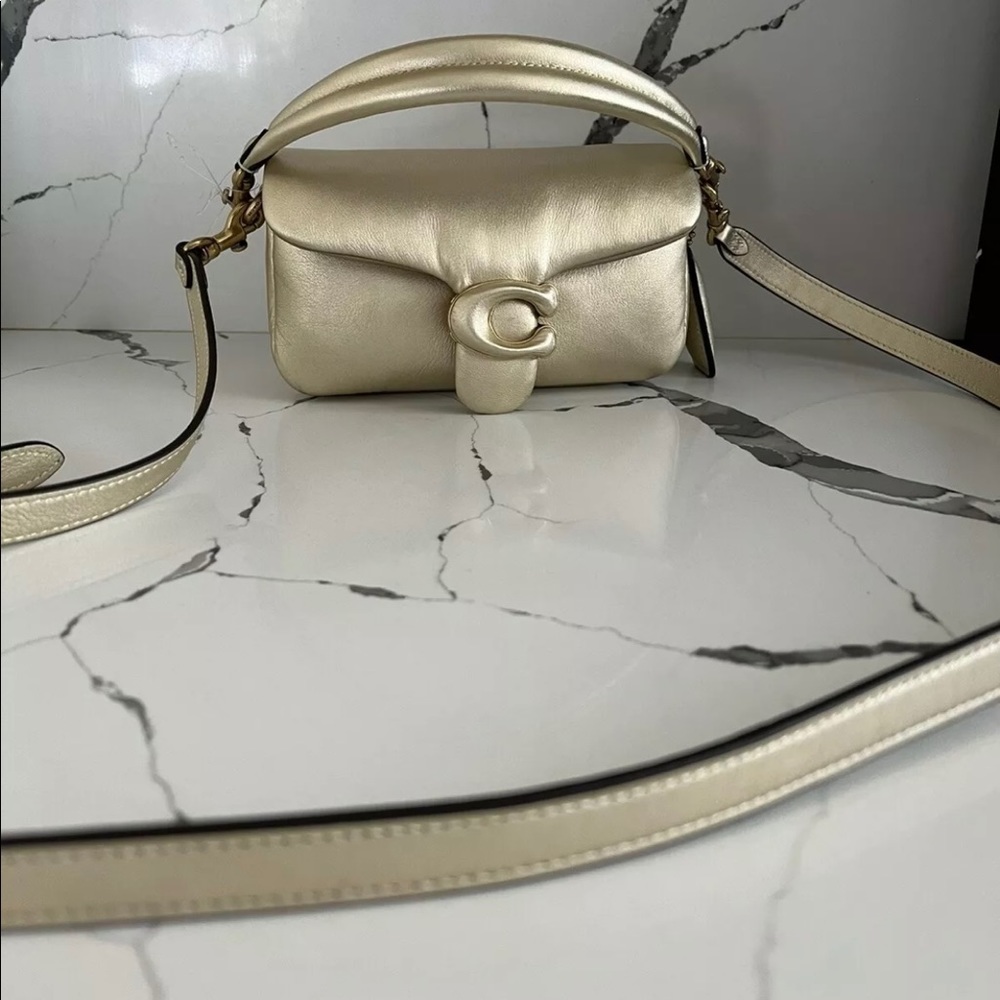 Coach Tabby Pillow 18 Gold metallic Pillow shoulder handbag gold tone hardware